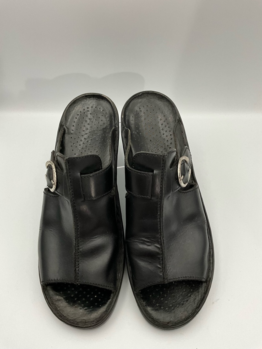 Josef Seibel Black Size 10.5 (41) Black Leather Slip-On with Silver Buckle